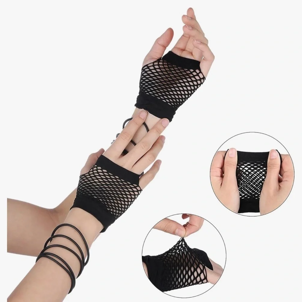 Brand New Black Fishnet Glovelettes – Perfect for Game Day or 80’s Costume!